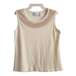 Alfed Dunner womens sm embroidered collar cream sleeveless. pullove top. 7007
